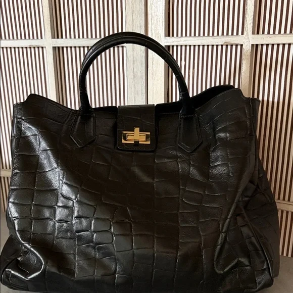A. Bellucci italian leather Black Crocodile-Embossed Women's satchel. - Picture 1 of 11